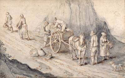 Peasants loading a one-horse cart with root vegetables (Jan Brueghel the Elder) - Muzeo.com