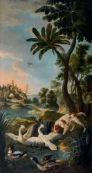 A dog attacking swans (Christophe Huet) - Muzeo.com