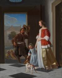 A Fishmonger at the Door (Jacob Ochtervelt) - Muzeo.com