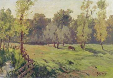 A Pasture with a Stream and an Enclosure (Alfred Sisley) - Muzeo.com