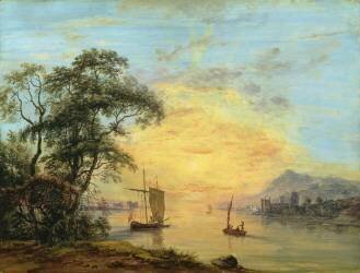 A Welsh Sunset River Landscape (Paul Sandby) - Muzeo.com