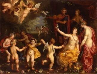 Allegory of love: Venus holding a pair of tethered doves (Jan Brueghel the Younger) - Muzeo.com