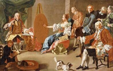 An Allegory of Painting: An Elegant Company in an Interior with a Gentleman sitting for his Portrait (Alesio d'Elia) - Muzeo.com