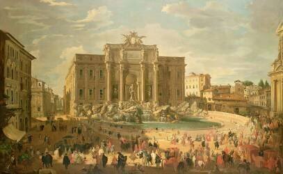 Benedict XIV Visiting the Trevi Fountain (Giovanni Paolo Pannini) - Muzeo.com