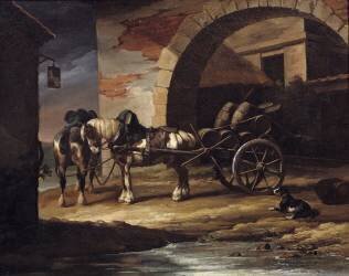 Cart loaded with wine barrels or the Haquet (Théodore Géricault) - Muzeo.com