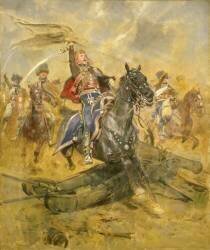 Charge du 2e Hussards (lieutenant brandissant un emblème pris à l'ennemi), vers 1806-1809 (Edouard Detaille) - Muzeo.com