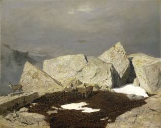 High mountain landscape with chamois (Arnold Böcklin) - Muzeo.com