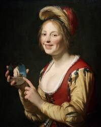 Jeune courtisane une image obscène à la main (Gerrit van Honthorst) - Muzeo.com