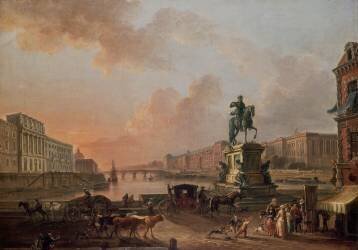 La monnaie, le Pont Royal et le Louvre, vus du Pont-Neuf, vers 1775 (Jean-Baptiste Lallemand) - Muzeo.com