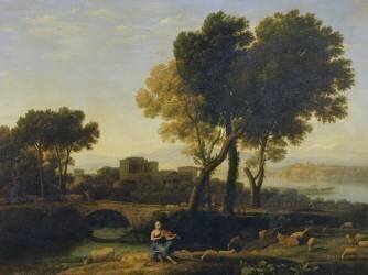 Landscape with Apollo guarding the Cattle of Admetus and Mercury stealing them (Claude Gellée) - Muzeo.com