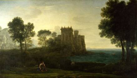 Landscape with Psyche outside the palace of Cupid or the enchanted castle (Claude Gellée) - Muzeo.com