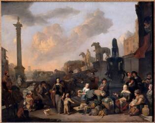Le Marché aux herbes à Rome (Johannes Lingelbach) - Muzeo.com