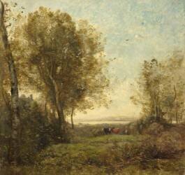 Le matin - Gardeuse de vaches (Jean-Baptiste Camille Corot) - Muzeo.com