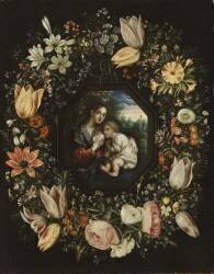 Madonna and Child in a garland of flowers (Jan Brueghel the Younger) - Muzeo.com