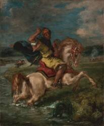 Moroccan Horseman Crossing a Ford (Eugène Delacroix) - Muzeo.com
