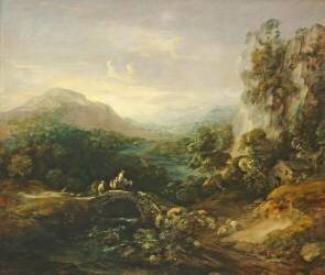 Mountain landscape with bridge (Thomas Gainsborough) - Muzeo.com