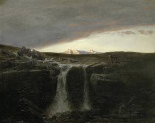 Mountain landscape with waterfall (Arnold Böcklin) - Muzeo.com
