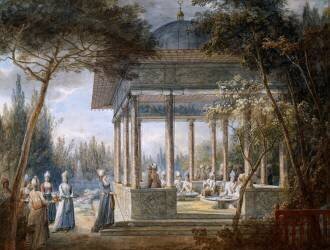 Oriental tea in a Pavillon, in a Park (Jean-Baptiste Hilaire) - Muzeo.com
