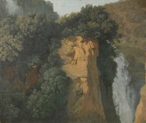Overgrown Cliffs with a Waterfall in Italy, perhaps at Tivoli (Hendrik Voogd) - Muzeo.com