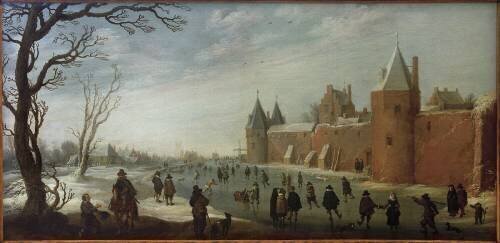 Patineurs sur les douves gelées (Joost Cornelisz Droochsloot) - Muzeo.com