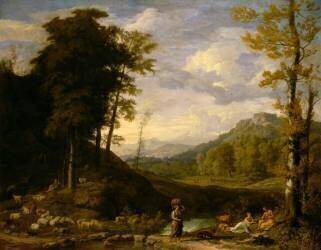 Paysage avec bergers et joueurs de flûte (Johannes Glauber) - Muzeo.com