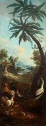 Paysage avec poules et coqs, cochons d'Inde, avocette (Christophe Huet) - Muzeo.com
