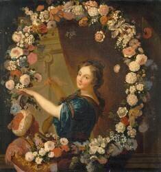 Portrait de Dame (dite la comtesse de Parabère) dans une guirlande de fleurs formant médaillon (Elzidor Naigeon) - Muzeo.com