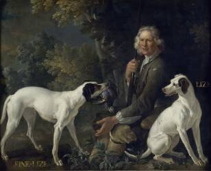 Portrait du garde-chasse La Forêt et de Fine-Lise et Lise, deux chiennes de la meute royale (Jean-Baptiste Oudry) - Muzeo.com