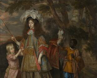 Portrait of Maria of Orange with Hendrik van Zuijlestein and a Servant (Jan Mytens) - Muzeo.com