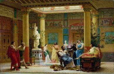 Rehearsal of 'The Fluteplayer' and 'The Diomedes' wife' in the atrium of the Pompeian house... (Gustave Boulanger) - Muzeo.com