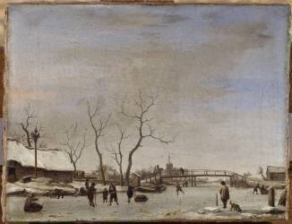 Rivière gelée avec patineurs et joueurs de hoquet (Adriaen van de Velde) - Muzeo.com
