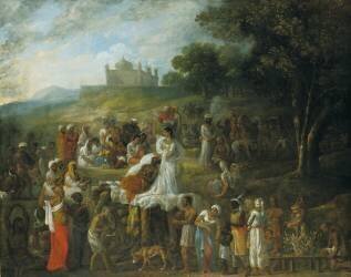 Sacrifice of a Hindoo Widow Upon the Funeral Pile of Her Husband (Johan Zoffany) - Muzeo.com