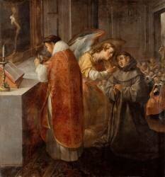 Saint Bonaventure recevant la communion des mains d'un ange (Francisco de Herrera l'Ancien) - Muzeo.com