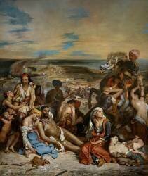 Scène des massacres de Scio : familles grecques attendant la mort ou l'esclavage (Eugène Delacroix) - Muzeo.com