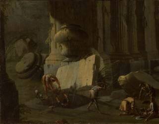 Scène nocturne dans les ruines (Leonardo Coccorante) - Muzeo.com