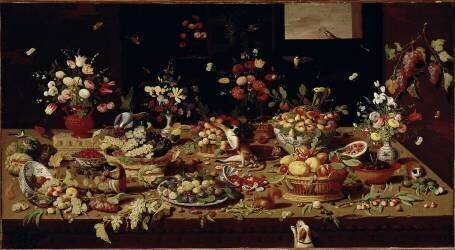 Still life with fruit and flowers Table topped with dishes with figs (Jan van Kessel) - Muzeo.com