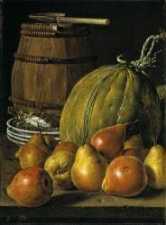 Still Life with Pears, Melons, Cask, and Plates with Fish (Luis Meléndez) - Muzeo.com