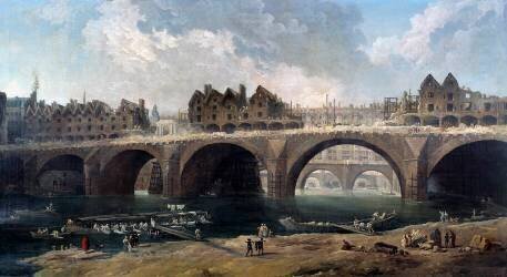 The demolition of the houses on the bridge Notre-Dame (Hubert Robert) - Muzeo.com