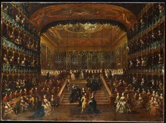 The Dinner and Ball in the Teatro San Benedetto of Venice, in Honour of the Conti Del Nord, 22nd January 1782 (Francesco Guardi) - Muzeo.com