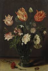 Tulips with other Flowers in a Glass on a Table (Jan Brueghel the Younger) - Muzeo.com