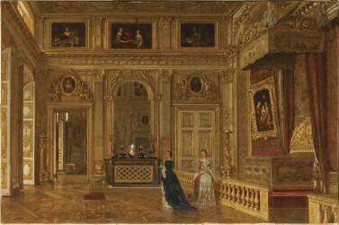 Vue de la chambre à coucher du roi Louis XIV à Versailles, en 1861 (Victor Navlet) - Muzeo.com