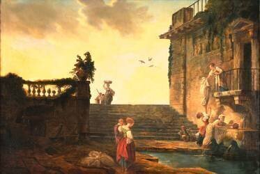 Washerwomen at the Fountain (Hubert Robert) - Muzeo.com