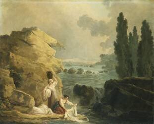 Washerwomen by a Cascade (Hubert Robert) - Muzeo.com
