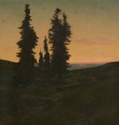 Weather firs in the Jura Mountains at sinking sun (Arnold Böcklin) - Muzeo.com