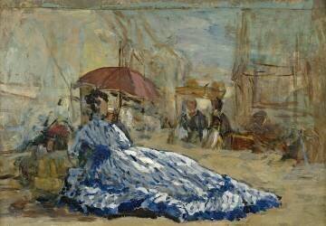Woman in a blue dress under a parasol (Eugène Boudin) - Muzeo.com