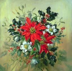 A Christmas arrangement with holly, mistletoe and other winter flowers (Albert Williams) - Muzeo.com
