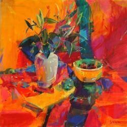 Lilies on a Red Ground (Peter Graham) - Muzeo.com