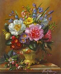 Peonies, bluebells and primulas (Albert Williams) - Muzeo.com