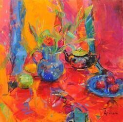 Red Tulips and Fruits (Peter Graham) - Muzeo.com