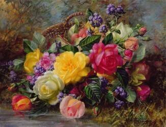 Roses by a Pond on a Grassy Bank (Albert Williams) - Muzeo.com